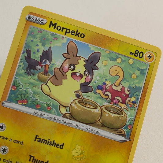 Morpeko 035/072 Reverse Holo Pokémon card from Shining Fates – Near Mint condition – close-up detail
