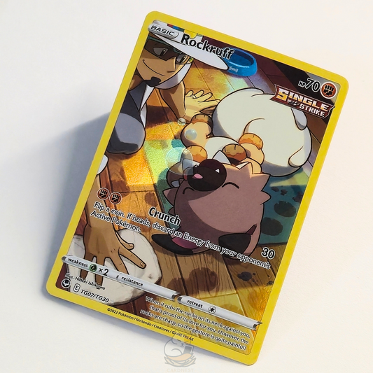 Rockruff TG07/TG30 Trainer Gallery Full Art Ultra Rare Pokémon card from Silver Tempest Trainer Gallery – Near Mint condition – angled view
