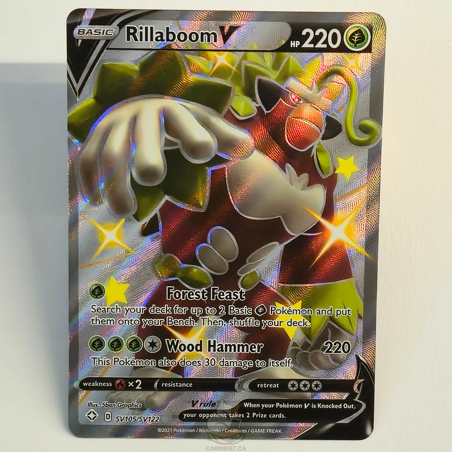 Rillaboom V SV105/SV122 Full Art Shiny Holo Rare – Shining Fates: Shiny Vault – Near Mint – English