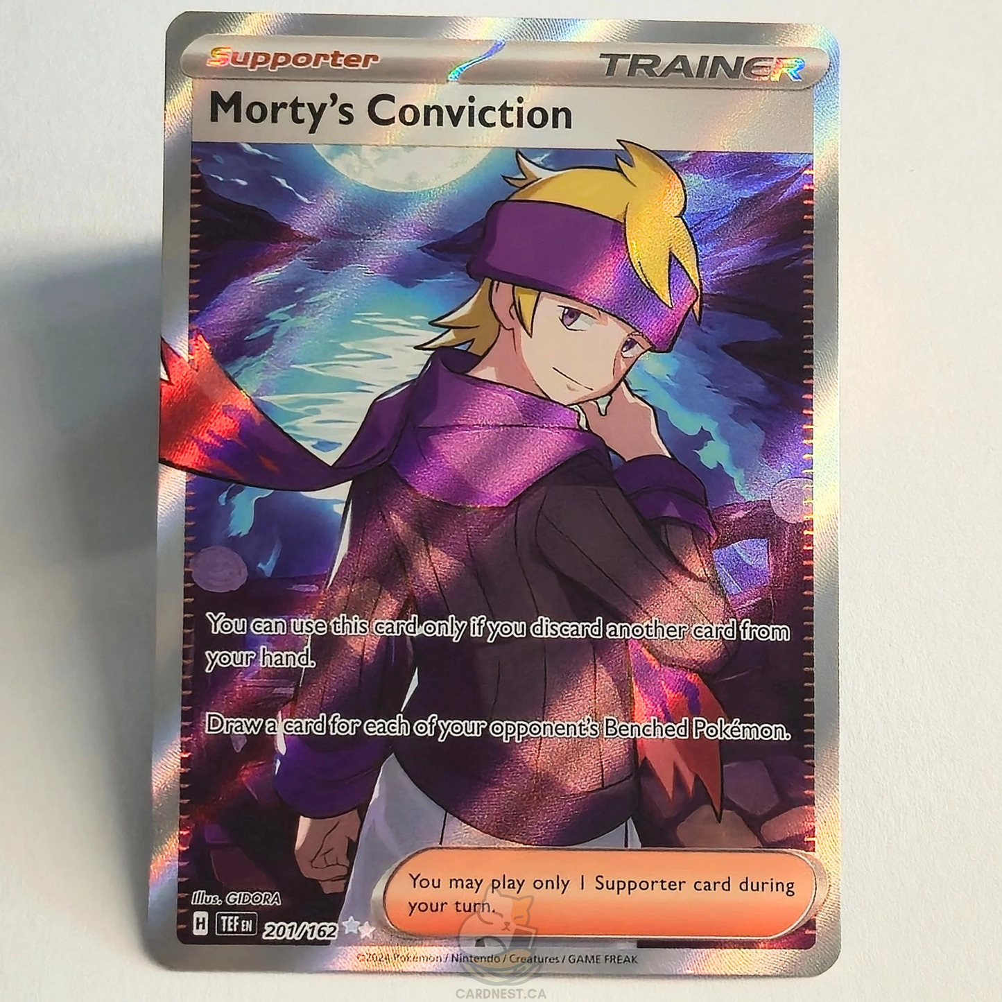 Morty's Conviction 201/162 Full Art Trainer Ultra Rare – Temporal Forces – Near Mint – English