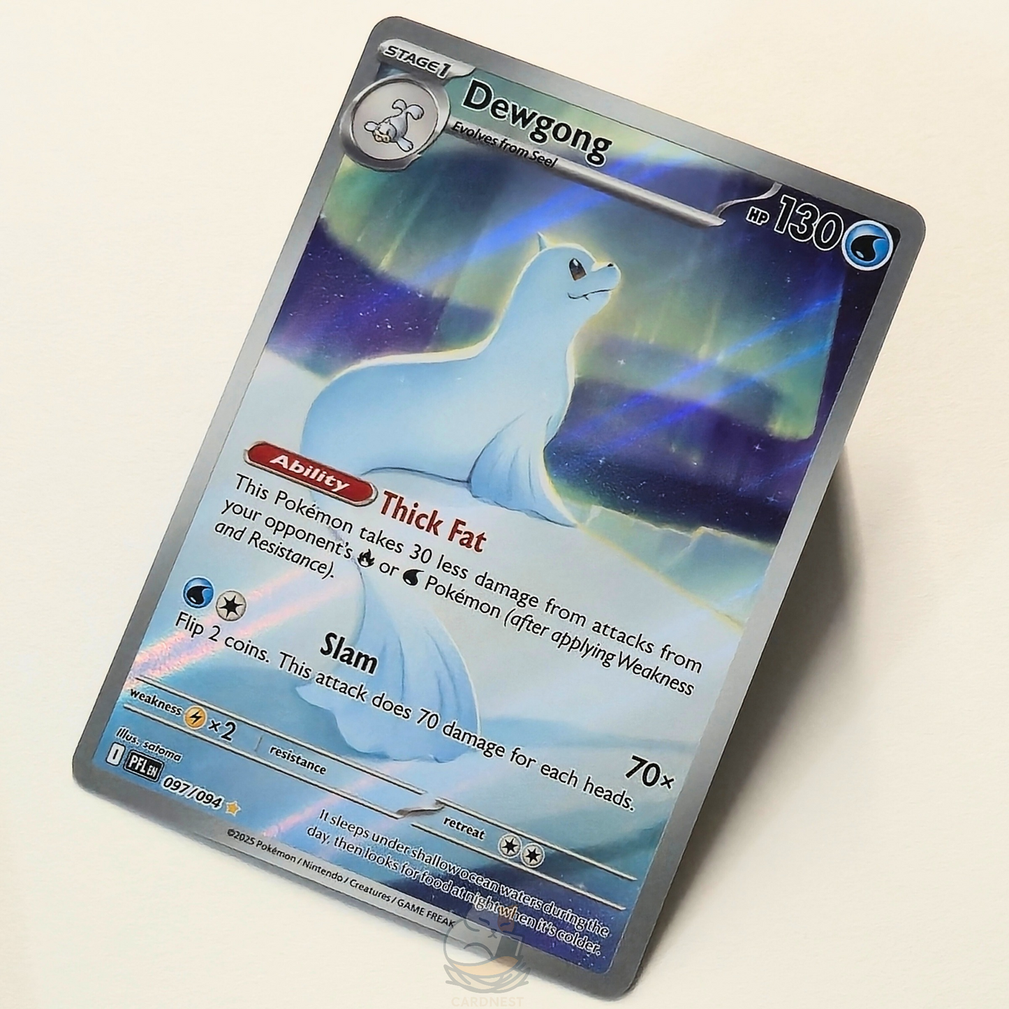 Dewgong 097/094 Full Art Illustration Rare Pokémon card from Phantasmal Flames – Near Mint condition – angled view