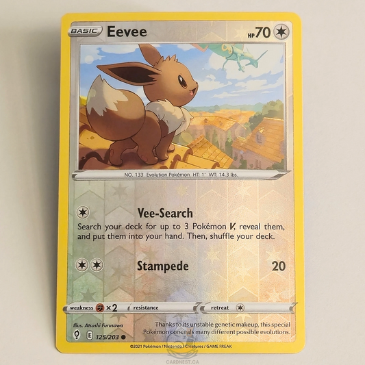 Eevee 125/203 Reverse Holo Pokémon card from Evolving Skies – Near Mint condition