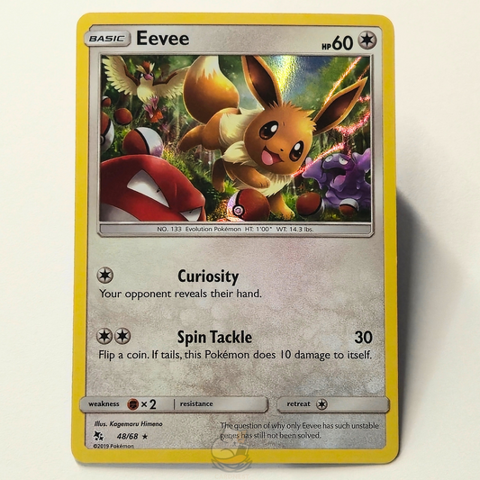Eevee 48/68 Holo Rare Pokémon card from Hidden Fates – Near Mint condition