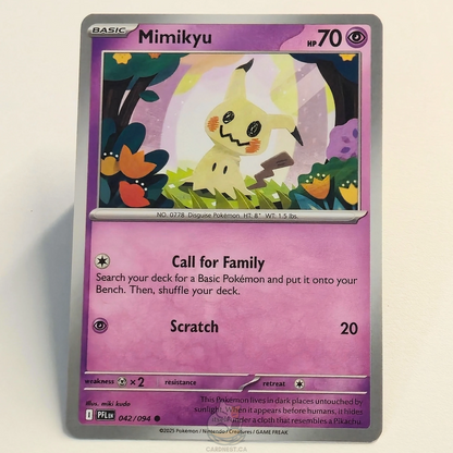 Mimikyu 042/094 Pokémon card from Phantasmal Flames – Near Mint condition