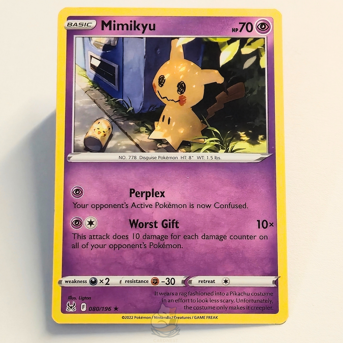 Mimikyu 080/196 Common Pokémon card from Lost Origin – Near Mint condition