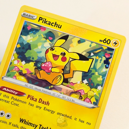 Pikachu 052/196 Common Pokémon card from Lost Origin – Near Mint condition – close-up detail
