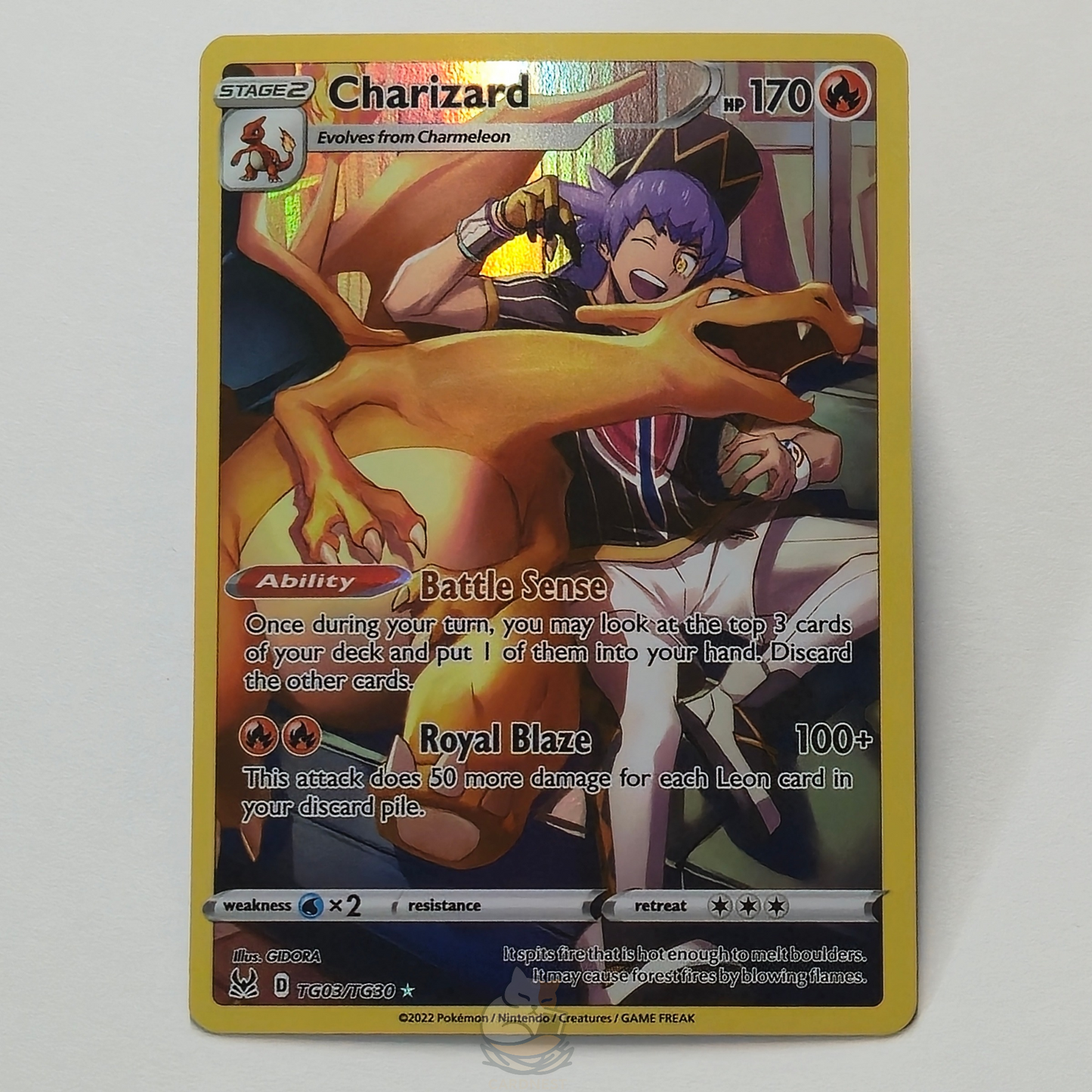 Charizard Trainer Gallery Rare Full Art Pokémon card – card #TG03/TG30. High-quality photo from CardNest.