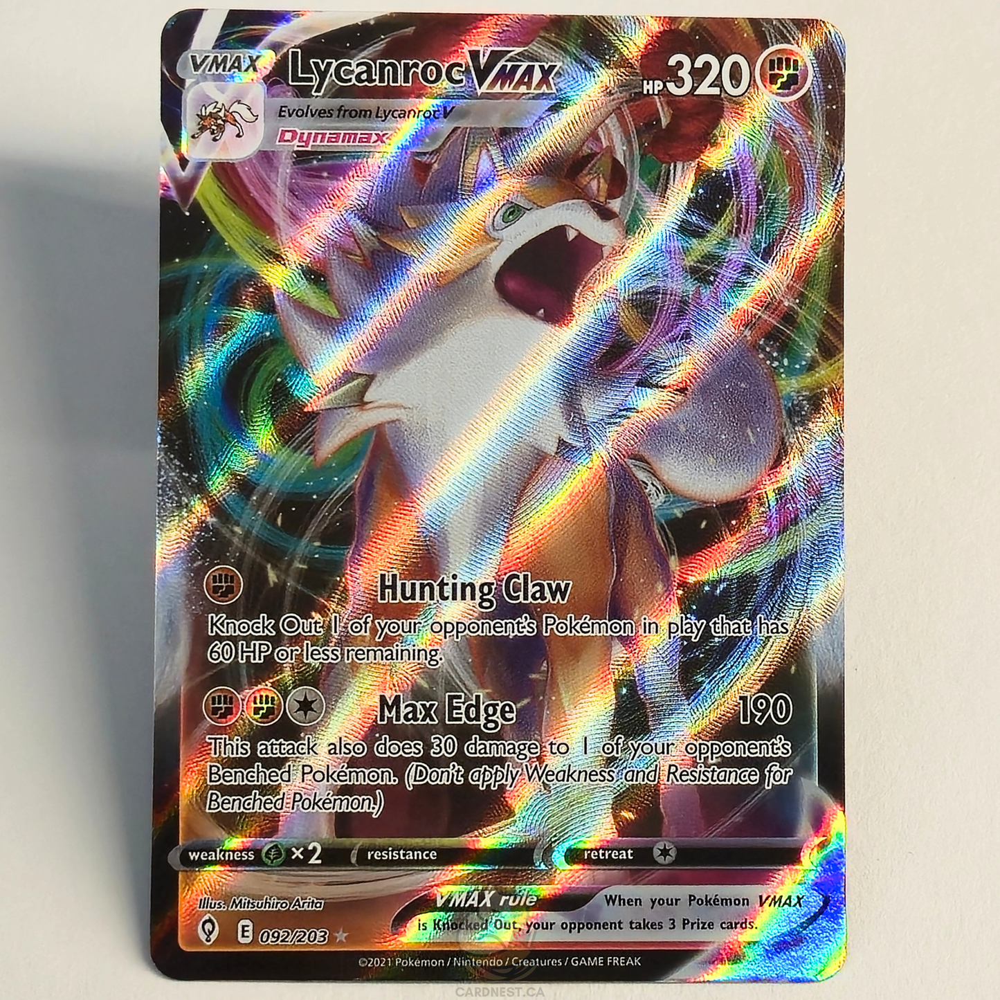 Lycanroc Vmax 092/203 Full Art Ultra Rare – Evolving Skies – Near Mint – English