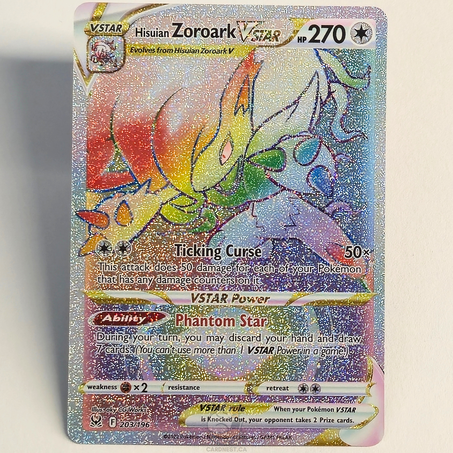 Hisuian Zoroark Vstar 203/196 Full Art Secret Rare – Lost Origin – Near Mint – English